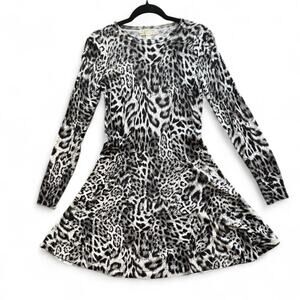 Micheal Kors white leopard/cheetah/animal print long sleeve mini dress- size XS